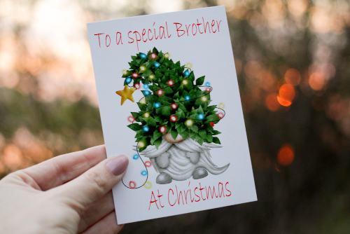 Gnome Christmas Card, Brother Christmas Card, Personalized Card